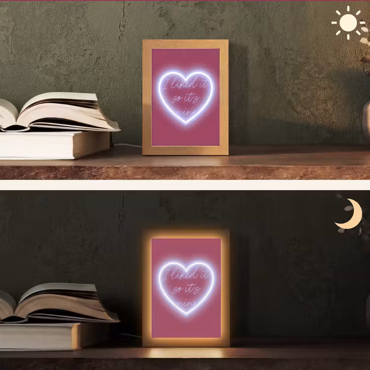 I liked it so it's mine - Neon hart - Roze Light Box met kabel (Tafellamp) klein -sfeer3