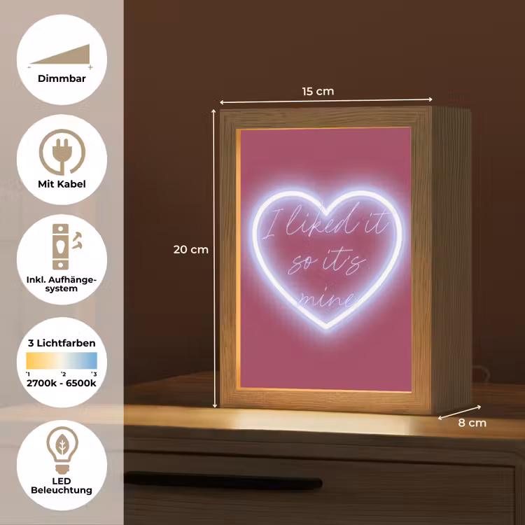 I liked it so it's mine - Neon hart - Roze Light Box met kabel (Tafellamp) klein -USP_DE