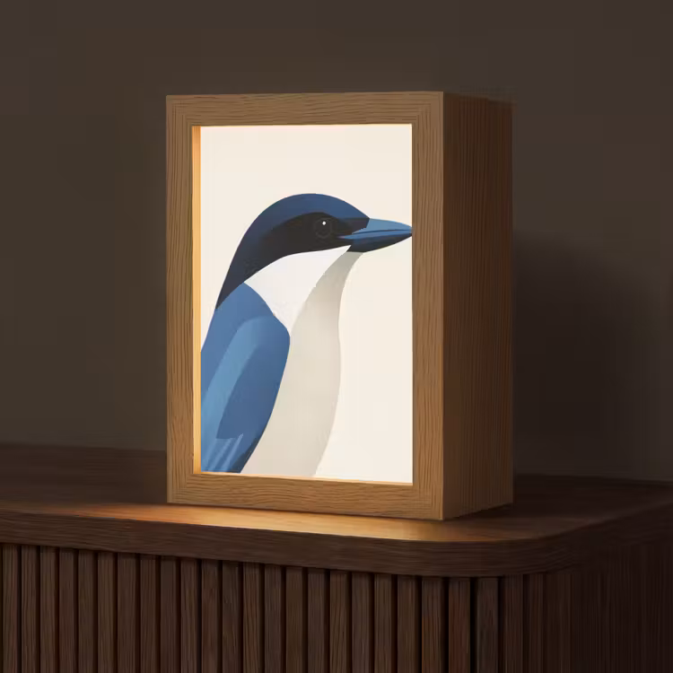 Illustratie - Blauw - Vogel Light Box met kabel (Tafellamp) klein -z3d_website