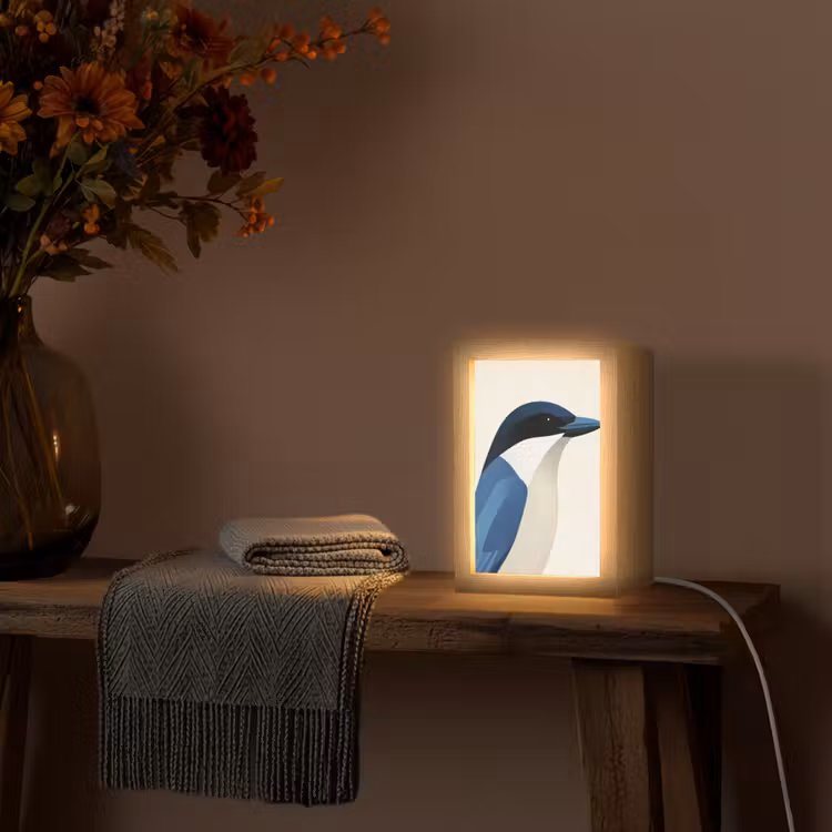 Illustratie - Blauw - Vogel Light Box met kabel (Tafellamp) klein -sfeer4