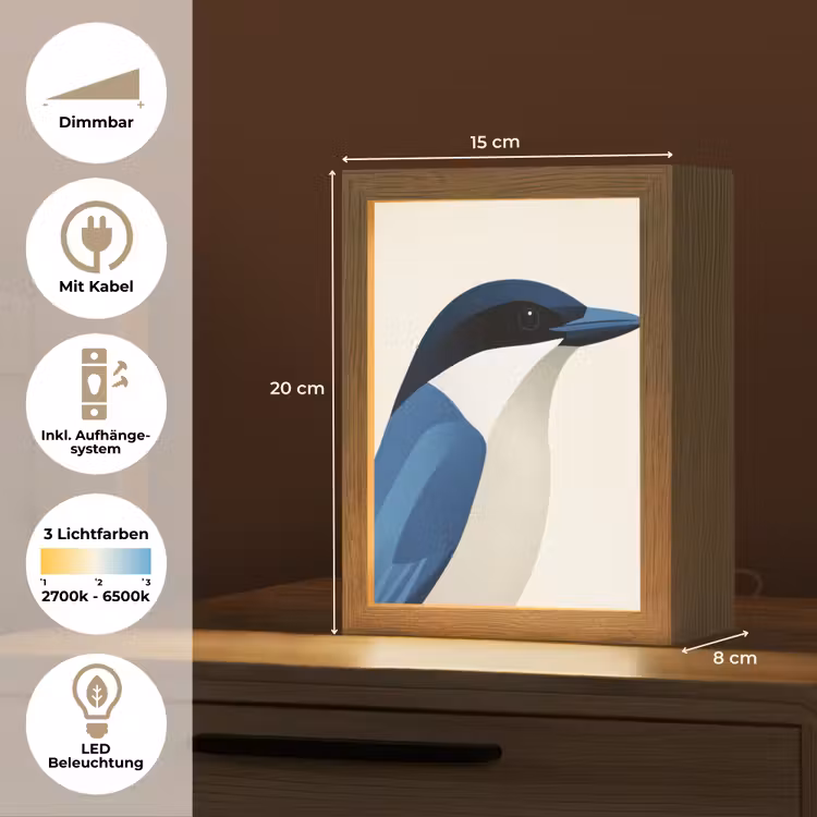 Illustratie - Blauw - Vogel Light Box met kabel (Tafellamp) klein -USP_DE