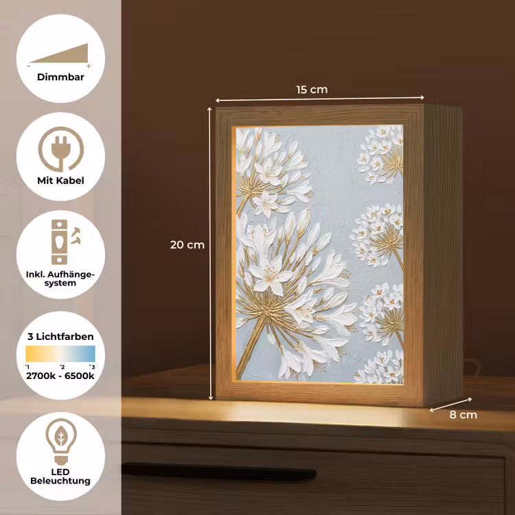 Illustratie - Bloemen - Blauw Light Box met kabel (Tafellamp) klein -USP_DE