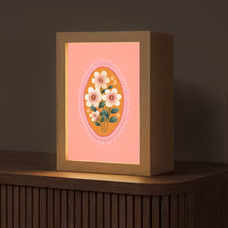 Illustratie - Bloemen - Rand - Roze Light Box met kabel (Tafellamp) klein -z3d_website