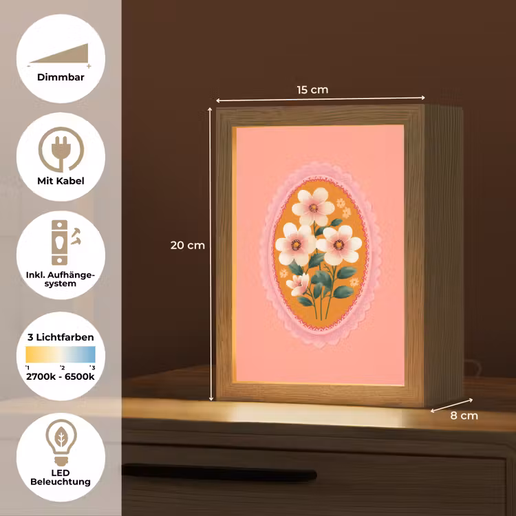 Illustratie - Bloemen - Rand - Roze Light Box met kabel (Tafellamp) klein -USP_DE