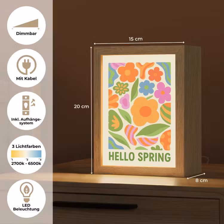 Illustratie - Bloemen - Quote - Kleurrijk Light Box met kabel (Tafellamp) klein -USP_DE