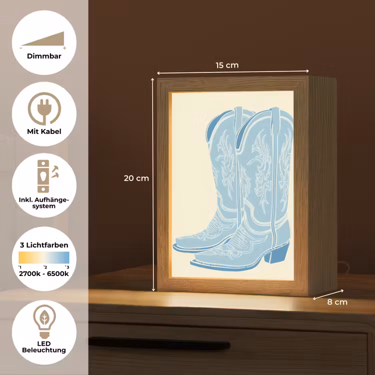 Illustratie - Cowboylaarzen - Patroon Light Box met kabel (Tafellamp) klein -USP_DE