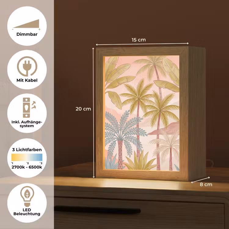 Illustratie - Palmbomen - Kleurrijk Light Box met kabel (Tafellamp) klein -USP_DE