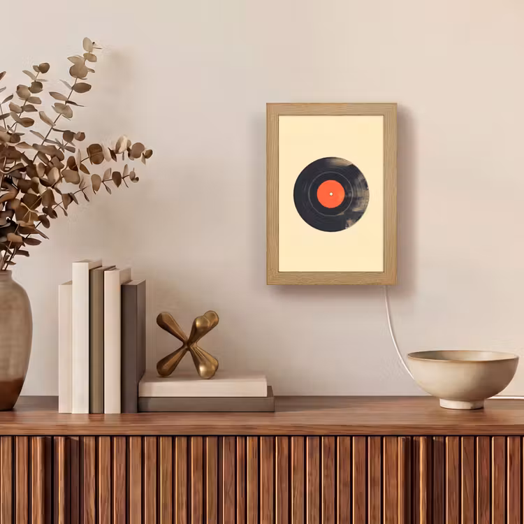 Illustratie - Vinylplaat - Beige - Vintage Light Box met kabel (Tafellamp) klein -sfeer2