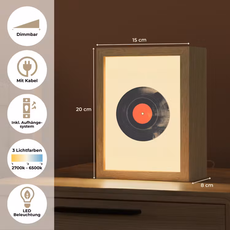 Illustratie - Vinylplaat - Beige - Vintage Light Box met kabel (Tafellamp) klein -USP_DE