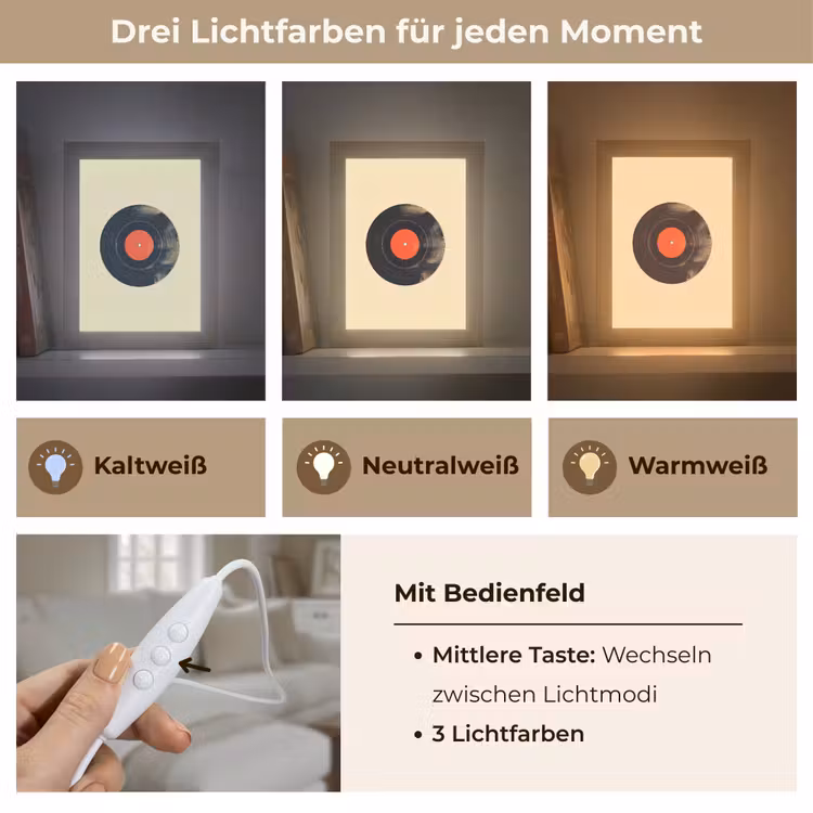 Illustratie - Vinylplaat - Beige - Vintage Light Box met kabel (Tafellamp) klein -USP_lichtkleurDE