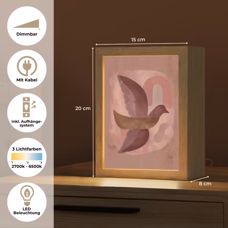 Illustratie - Vogels - Abstract - Roze Light Box met kabel (Tafellamp) klein -USP_DE
