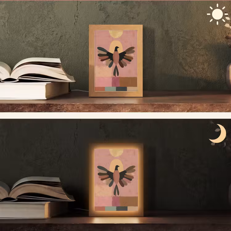 Illustratie - Vogel - Vlakken - Kleurrijk Light Box met kabel (Tafellamp) klein -sfeer3
