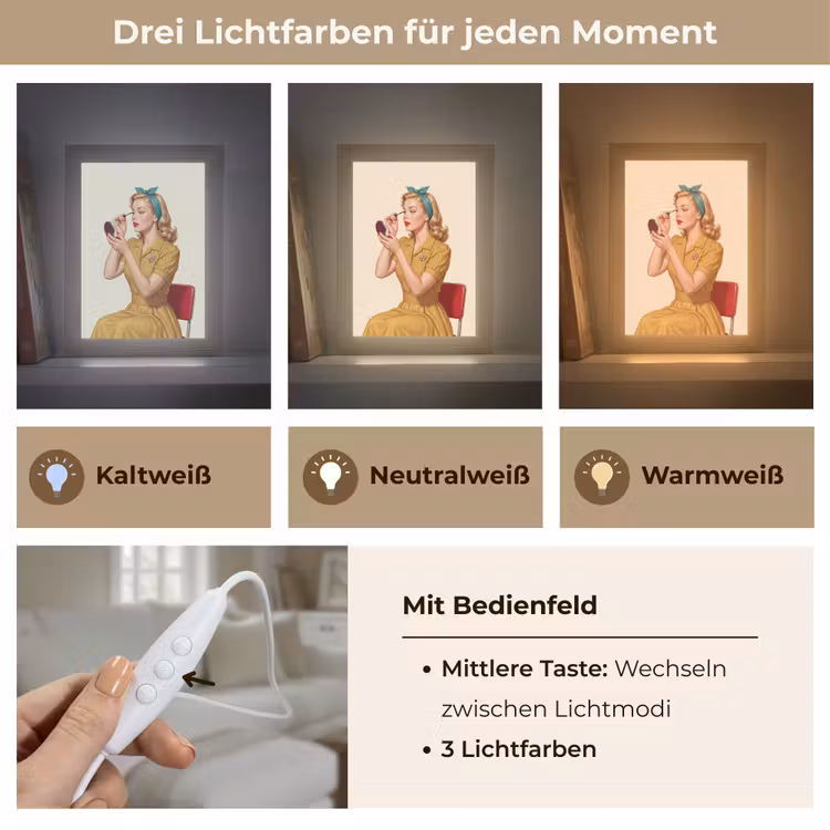 Illustratie - Mascara - Vrouw - Geel Light Box met kabel (Tafellamp) klein -USP_lichtkleurDE
