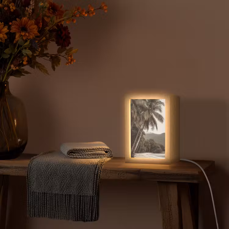 Eiland - Palmboom - Zee Light Box met kabel (Tafellamp) klein -sfeer4