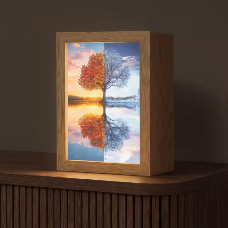Seizoenen - Kunst - Boom - Herfst - Winter Light Box met kabel (Tafellamp) klein -z3d_website