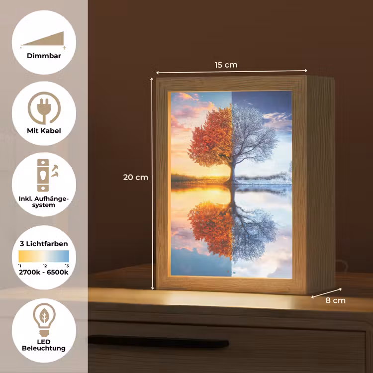 Seizoenen - Kunst - Boom - Herfst - Winter Light Box met kabel (Tafellamp) klein -USP_DE