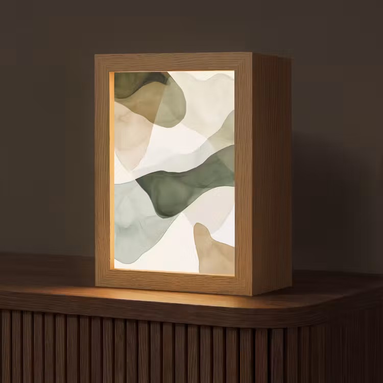 Japandi - Abstract - Groen Light Box met kabel (Tafellamp) klein -z3d_website