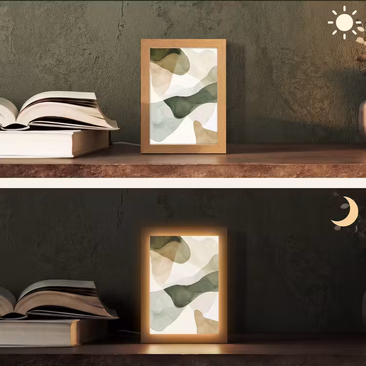Japandi - Abstract - Groen Light Box met kabel (Tafellamp) klein -sfeer3