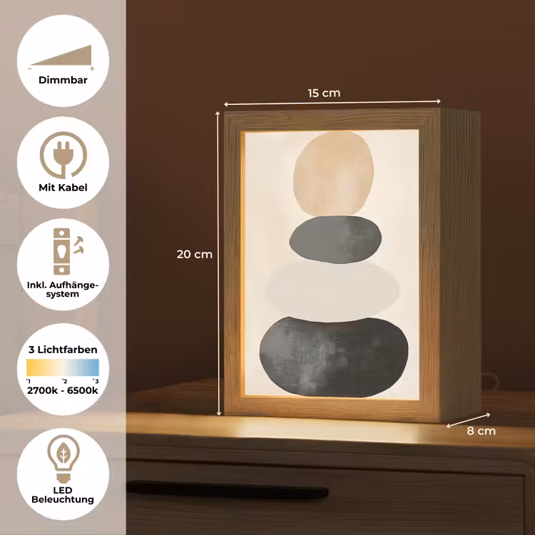Japandi - Wabi sabi - Beige Light Box met kabel (Tafellamp) klein -USP_DE