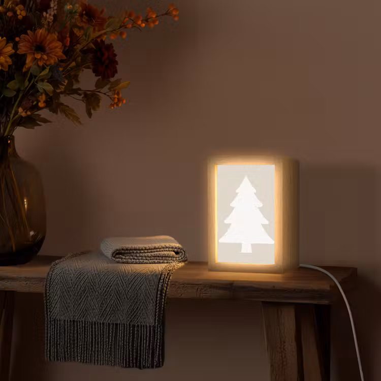 Japandi - Kerstboom - Beige - Kerstversiering Light Box met kabel (Tafellamp) klein -sfeer4