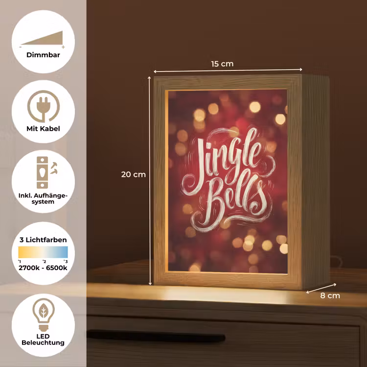 Jingle - Bells - Kerst - Rood Light Box met kabel (Tafellamp) klein -USP_DE
