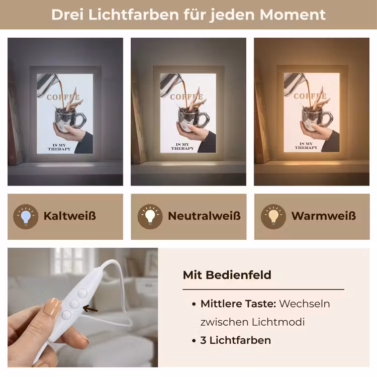 Koffie - Mok - Kan - Therapie Light Box met kabel (Tafellamp) klein -USP_lichtkleurDE