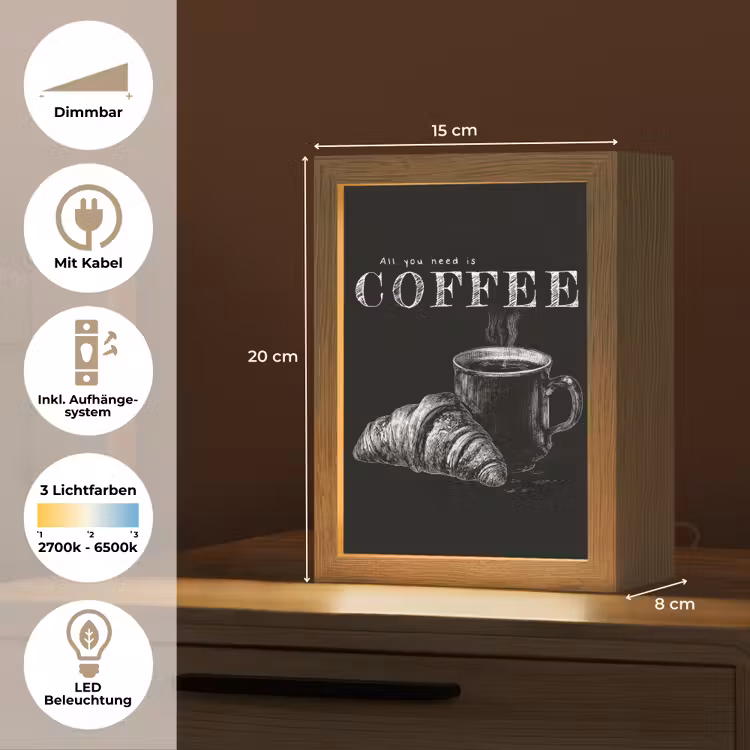 Koffie - Croissant - Tekst Light Box met kabel (Tafellamp) klein -USP_DE