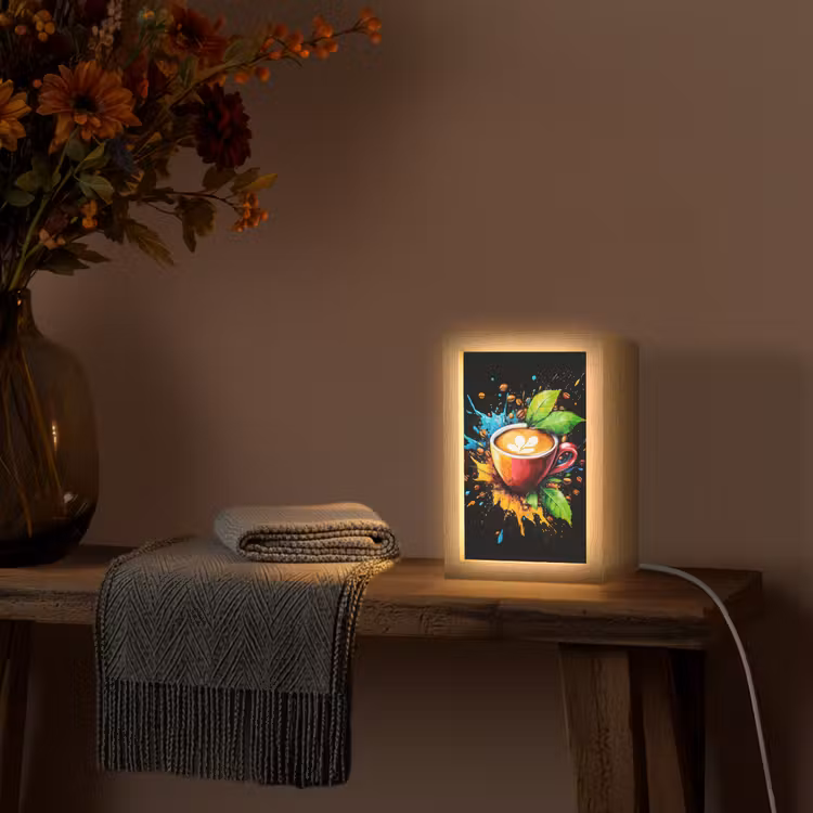 Koffie - Graffiti - Drinken - Abstract Light Box met kabel (Tafellamp) klein -sfeer4