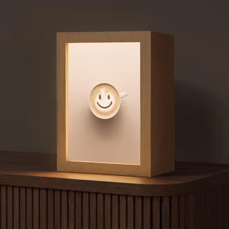 Koffie - Melkschuim - Lach - Beige Light Box met kabel (Tafellamp) klein -z3d_website