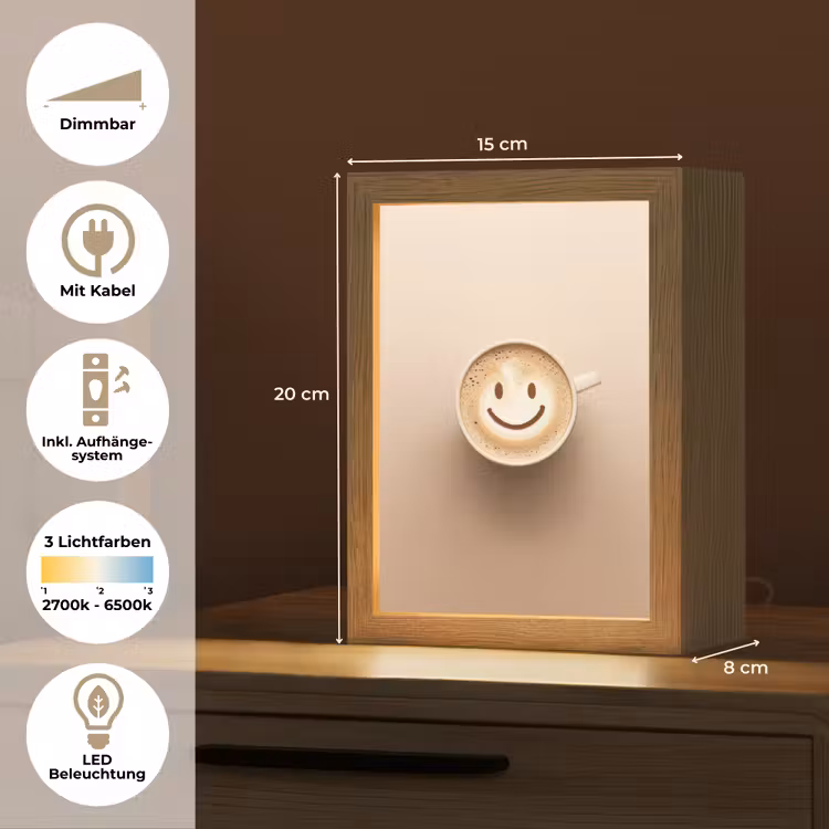Koffie - Melkschuim - Lach - Beige Light Box met kabel (Tafellamp) klein -USP_DE