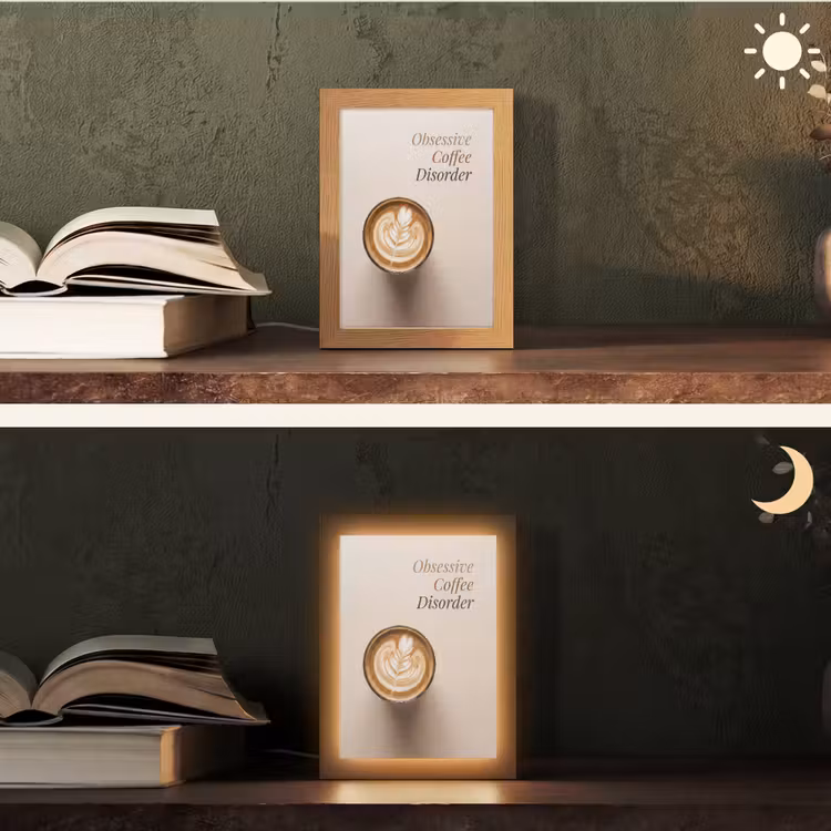 Koffie - Obessive Coffee Disorder - Beige Light Box met kabel (Tafellamp) klein -sfeer3