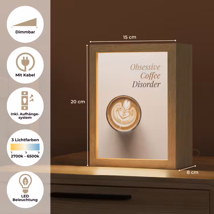 Koffie - Obessive Coffee Disorder - Beige Light Box met kabel (Tafellamp) klein -USP_DE