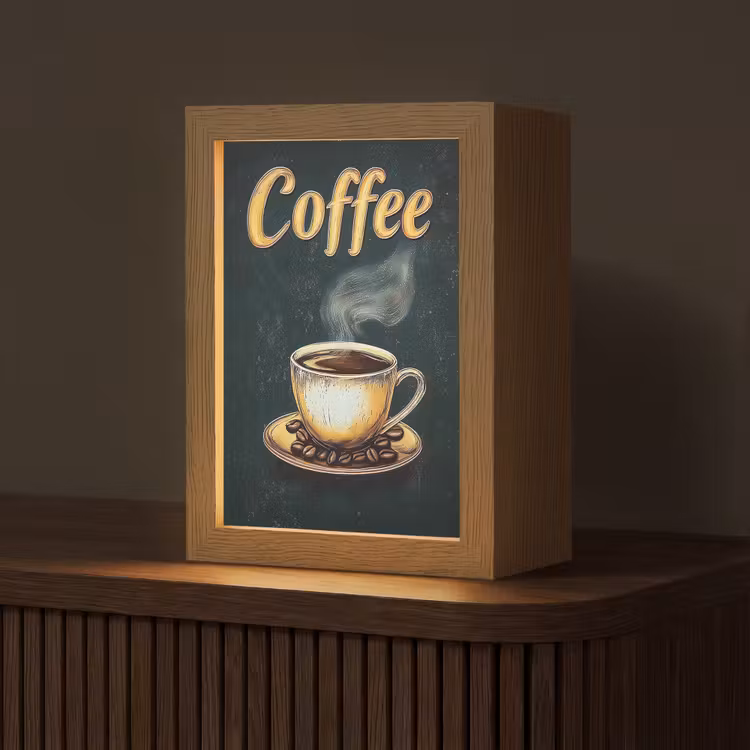Koffie - Schotel - Koffiebonen - Retro Light Box met kabel (Tafellamp) klein -z3d_website