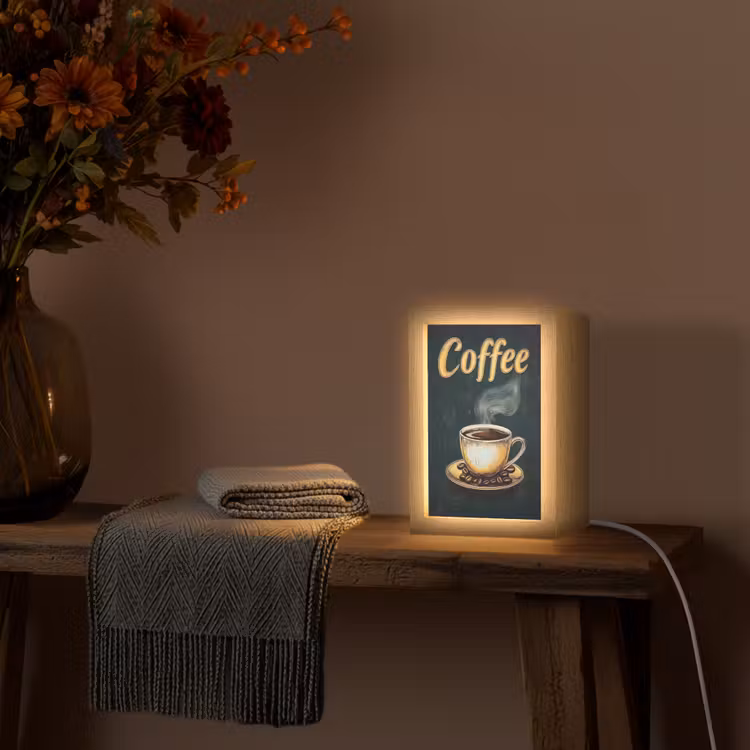 Koffie - Schotel - Koffiebonen - Retro Light Box met kabel (Tafellamp) klein -sfeer4