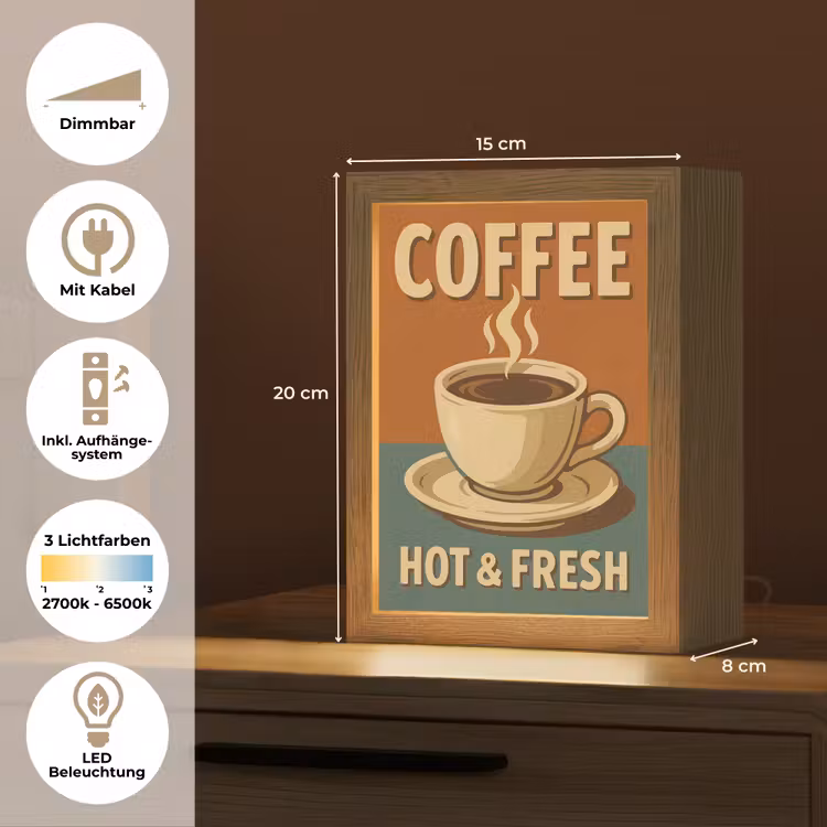 Koffie - Kop - Vintage - Quote Light Box met kabel (Tafellamp) klein -USP_DE