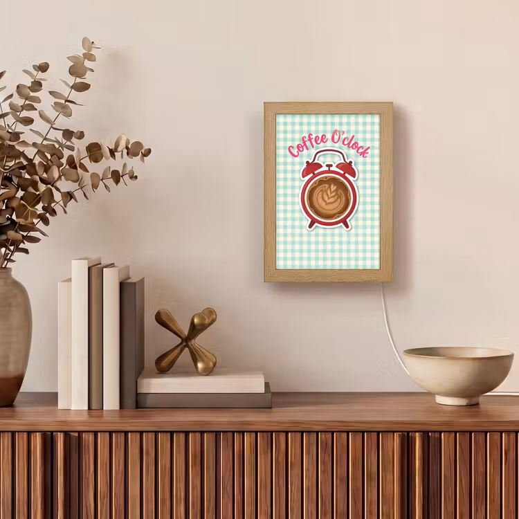 Koffie - Klok - Groen Light Box met kabel (Tafellamp) klein -sfeer2