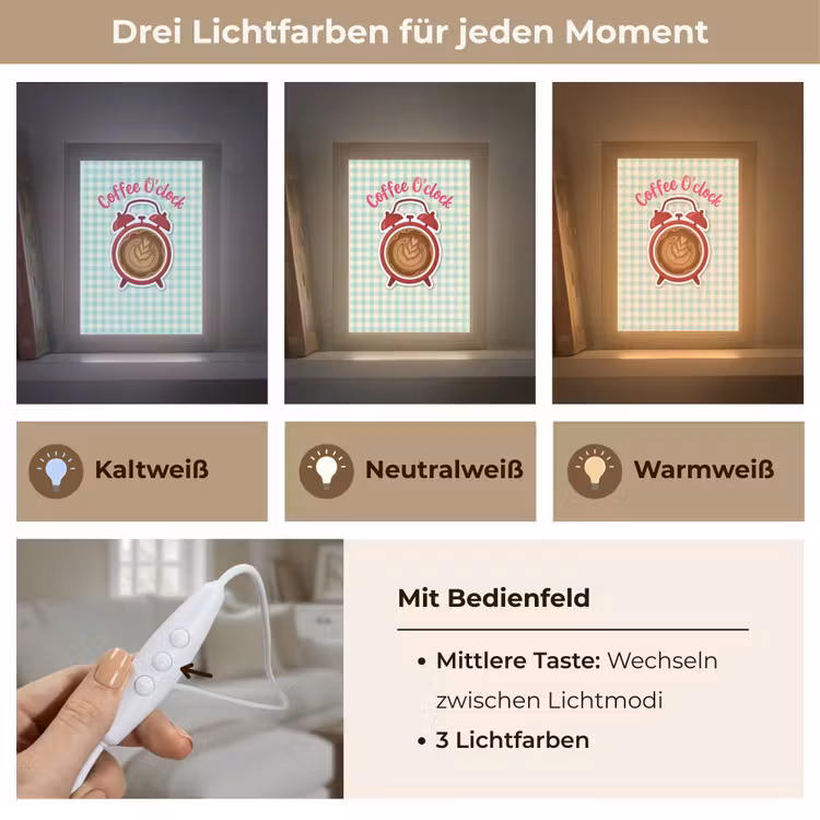 Koffie - Klok - Groen Light Box met kabel (Tafellamp) klein -USP_lichtkleurDE