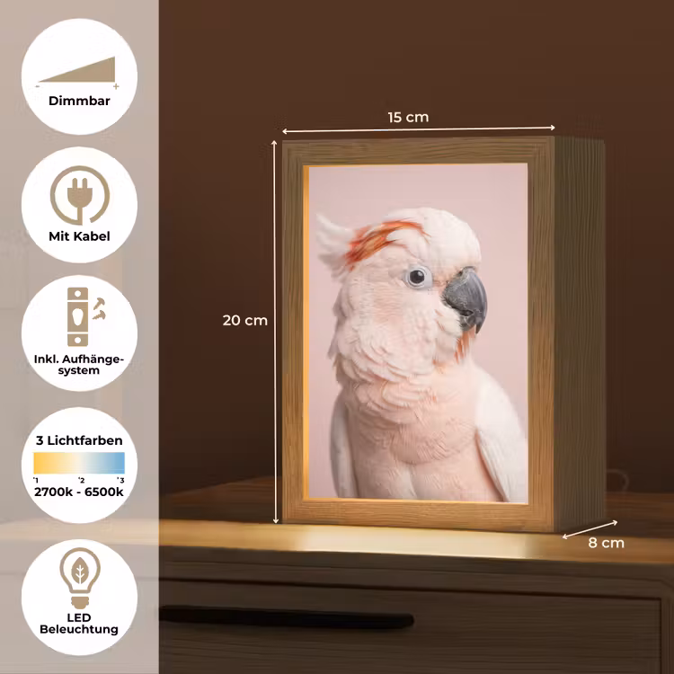 Kaketoe - Portret - Roze Light Box met kabel (Tafellamp) klein -USP_DE