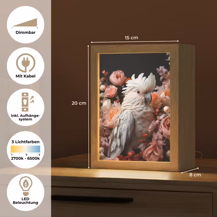 Kaketoe - Dier - Natuur - Botanisch - Bloemen - Roze Light Box met kabel (Tafellamp) klein -USP_DE