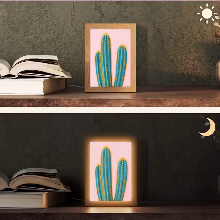 Cactussen - Modern - Pastel Light Box met kabel (Tafellamp) klein -sfeer3
