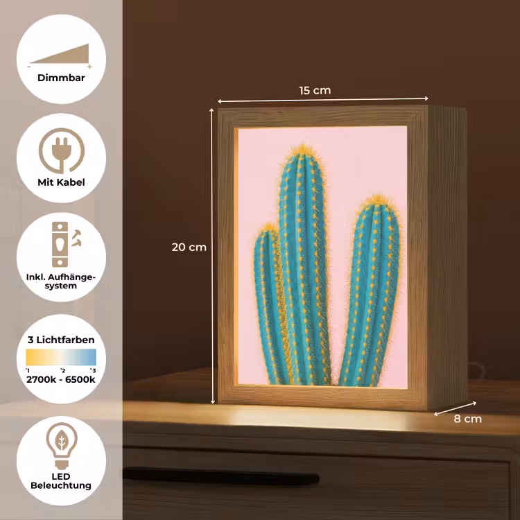 Cactussen - Modern - Pastel Light Box met kabel (Tafellamp) klein -USP_DE