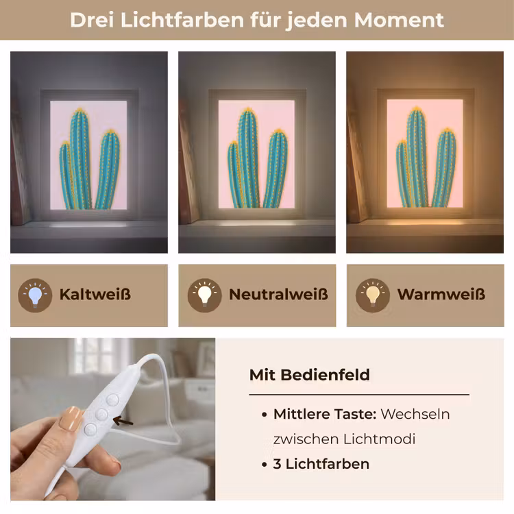 Cactussen - Modern - Pastel Light Box met kabel (Tafellamp) klein -USP_lichtkleurDE