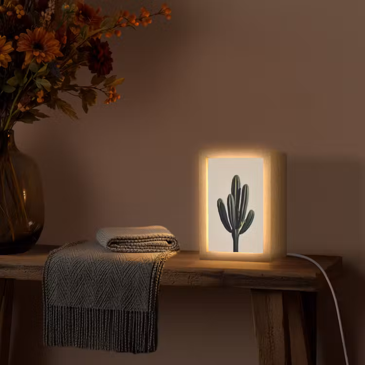 Cactus - Subtiel - Groen Light Box met kabel (Tafellamp) klein -sfeer4