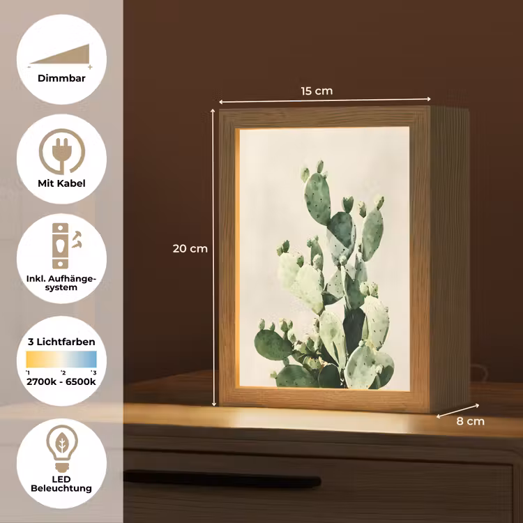 Cactus - Groen - Minimalistisch Light Box met kabel (Tafellamp) klein -USP_DE
