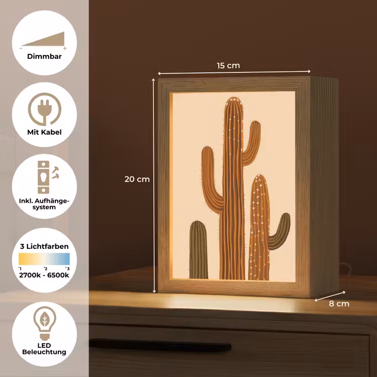 Cactus - Woestijn - Zand - Bruin Light Box met kabel (Tafellamp) klein -USP_DE