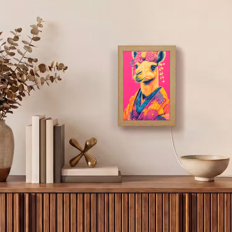Kameel - Bloemen - Kimono - Waaiers Light Box met kabel (Tafellamp) klein -sfeer2