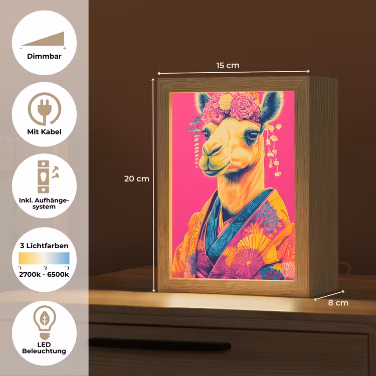 Kameel - Bloemen - Kimono - Waaiers Light Box met kabel (Tafellamp) klein -USP_DE