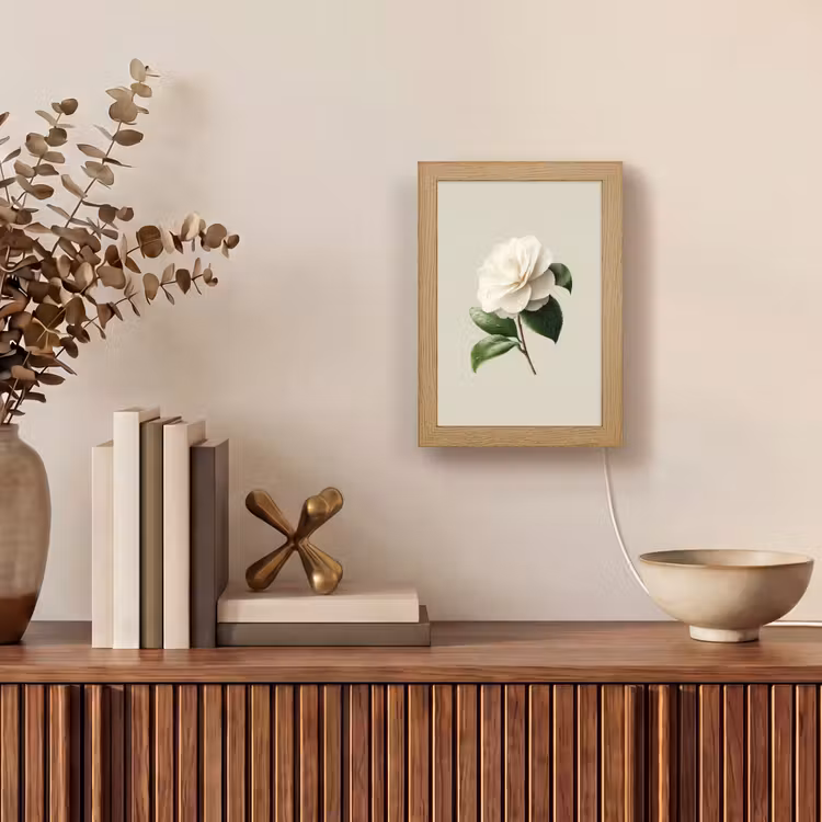 Cameliabloem - Wit - Groen Light Box met kabel (Tafellamp) klein -sfeer2