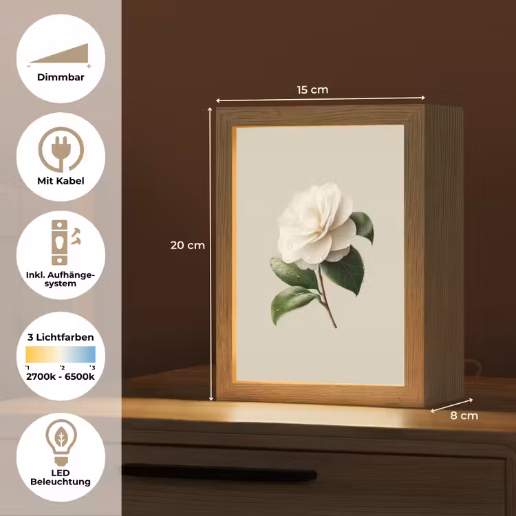 Cameliabloem - Wit - Groen Light Box met kabel (Tafellamp) klein -USP_DE