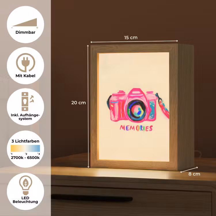 Camera - Memories - Roze - Geschilderd Light Box met kabel (Tafellamp) klein -USP_DE